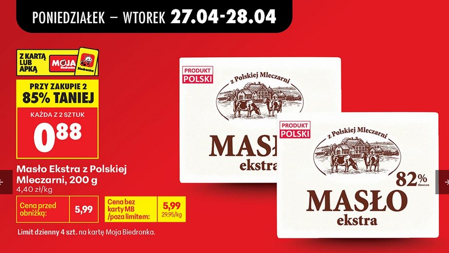 Masło Ekstra z Polskiej Mleczarni, 200g