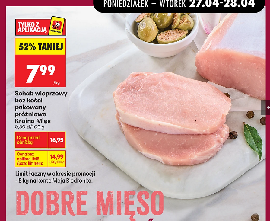 Schab wieprzowy B/K pakowany próżniowo, 1 KG