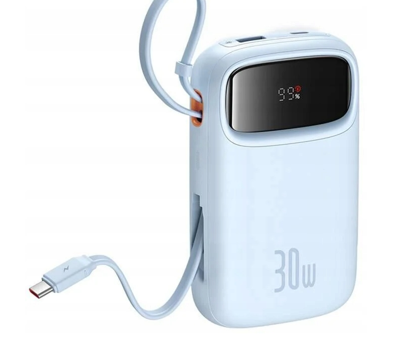 Powerbank Baseus QPow 2 30W 10000mAh z wbud. kablami USB-C (niebieski)
