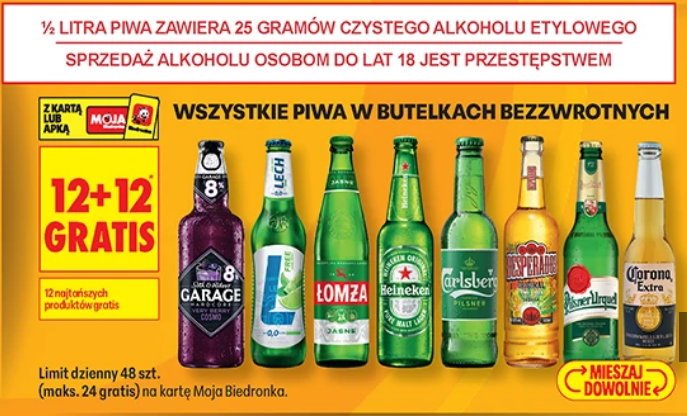 Wszystkie piwa w butelkach bezzwrotnych (12+12 GRATiS)
