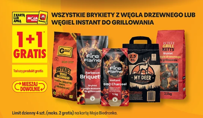 Wszystkie brykiety z w.drzwnego lub węgiel instat do grillowania (1+1 GRATIS)