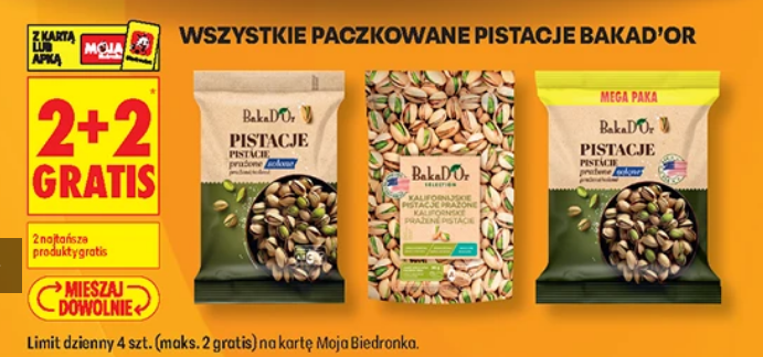 Wszystkie pakowane pistacje BAKAD'OR (2+2 GRATIS)