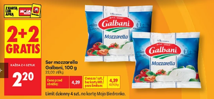 Ser mozzarella GALBANI, 100g (2+2 GRATIS)