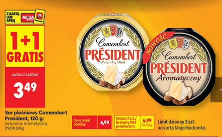 Ser pleśniowy Camembert President, 120 g (1+1 GRATIS)