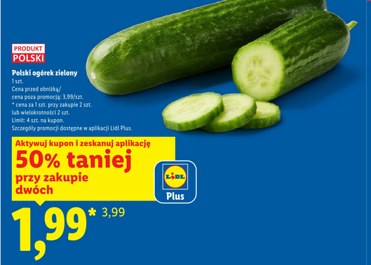 Polski ogórek szklarniowy, 1 szt. (cena przy zakupie 2 szt.)