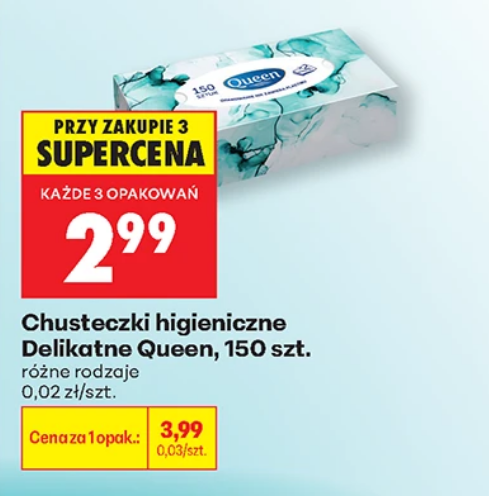Chusteczki higieniczne Delikatne Queen, 150 szt. (przy zakupie 3 op.)