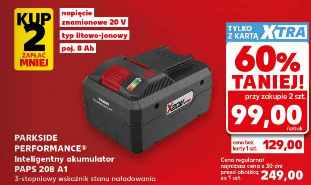 Inteligentny akumulator Parkside Performance PAPS 208 A1 20V 8Ah (przy zakupie 2 szt.)