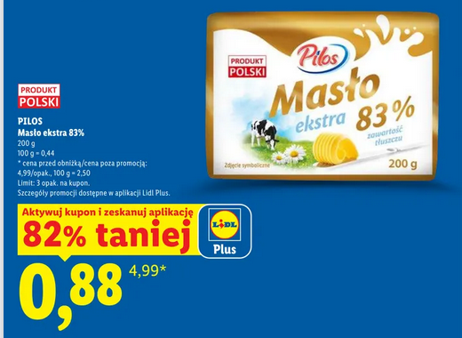 Masło Ekstra PILOS, 83%, 200g