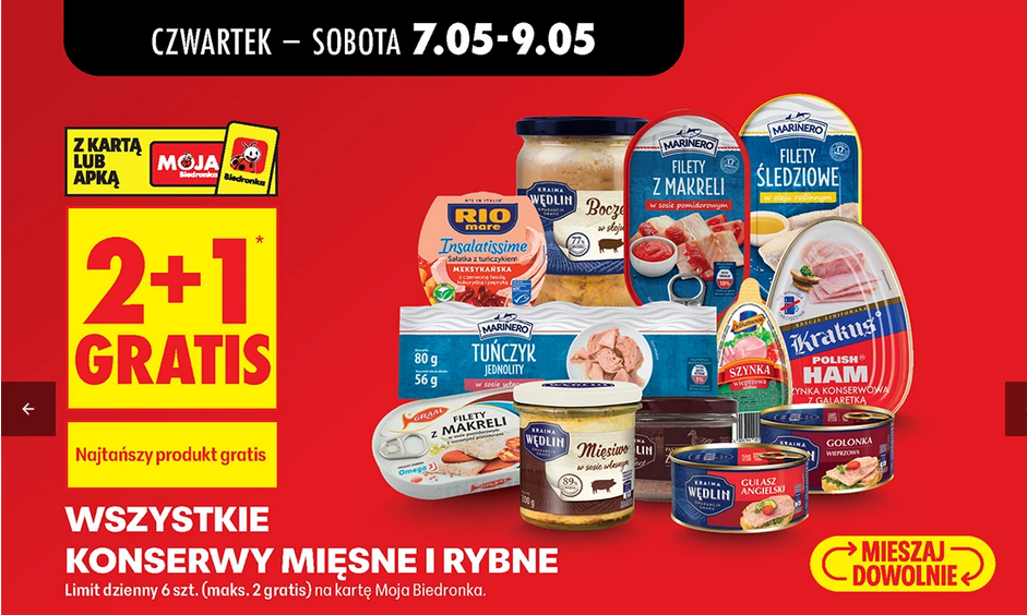 Wszystkie konserwy mięsne i rybne (2+1 GRATiS)