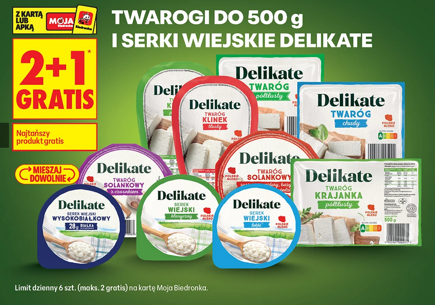 Twarogi do 500g i wszystkie serki DELIKATE (2+1 GRATiS)