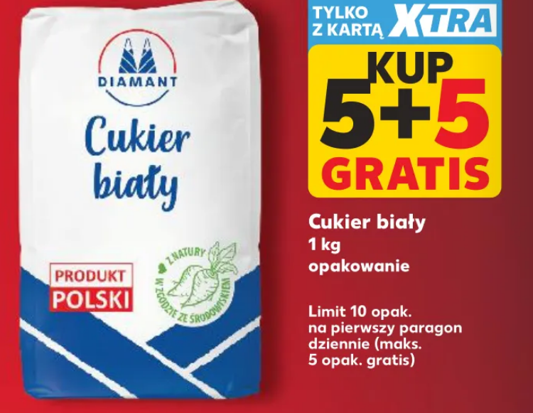Cukier biały, 1 KG, 5+5 GRATiS (przy zakupie 10 op.)