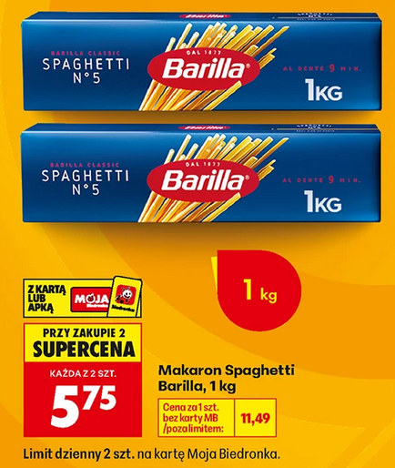 Makaron Spaghetti No5, Barilla, 1 KG (przy zakupie 2 op.)