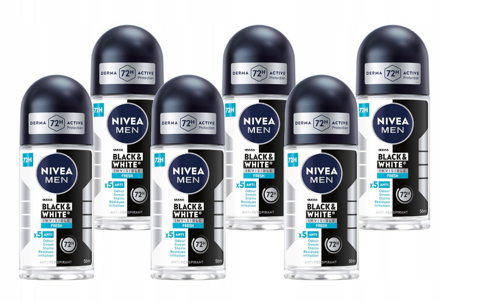 NIVEA MEN Black&White Fresh Zestaw Męskich Antyperspirantów w kulce 6x50ml