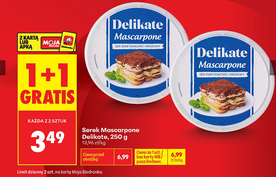 Serek Mascarpone DELiKATE, 250g (przy zakupie 2 szt.)