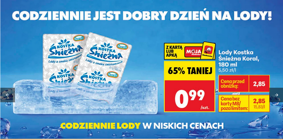 Lody Kostka Śnieżna, KORAL, 180 ML