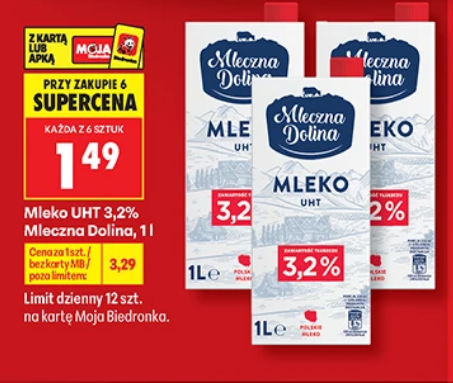 Mleko UHT 3.2 % Mleczna Dolina, 1 L (przy zakupie 6 op.)
