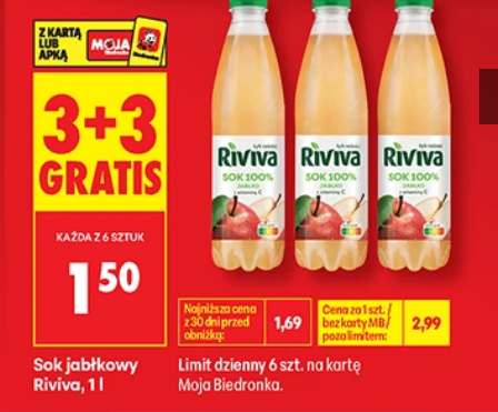 Sok jabłkowy RiViVA, 1 L (3+3 GRATiS)
