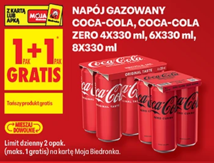 Napój gazowany Coca-Cola, Coca-Cola Zero, 4x330, 6x330, 8x330 ML (1+1 GRATiS)