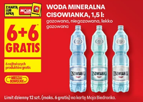 Woda mineralna Cisowianka, gazowana, niegazowana, lekko gazowana, 1.5 L (6+6 GRATiS)