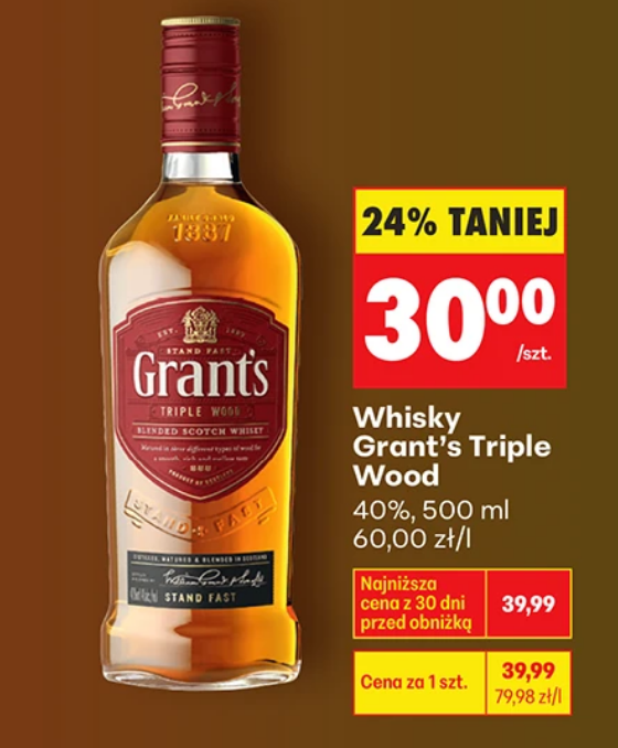 Whisky Grant's Triple Woods 40% w Biedronce 500 ML