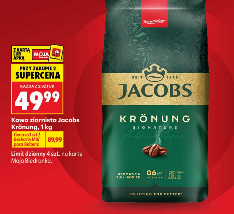 Kawa ziernista Jacobs Kronung, 1KG (cena przy zakupie 2 op.)