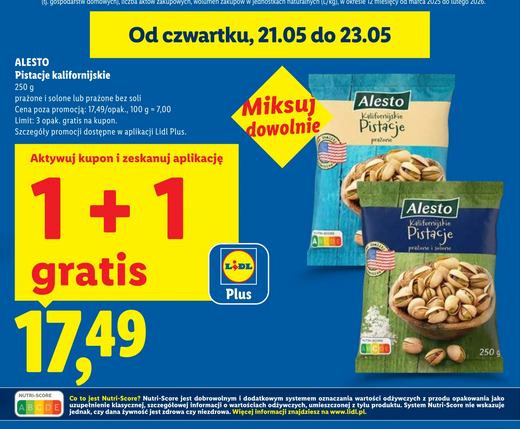 Pistacje kalifornijskie ALESTO, 250g (1+1 GRATIS)