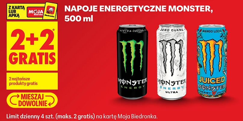 Napoje energetyczne mONSTER, 500 ML (2+2 GRATiS)