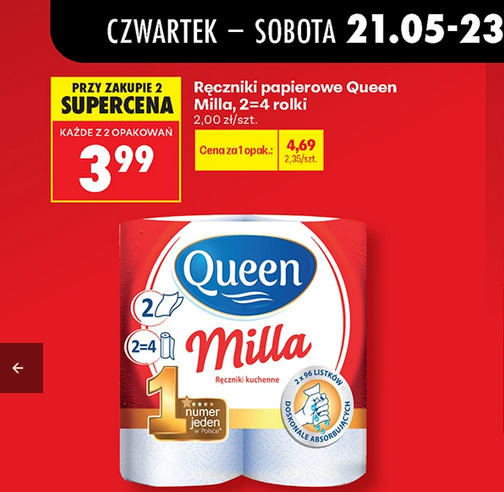 Ręczniki papierowe QUEEN MILLA, 2=4 rolki (przy zakupie 2 szt.)