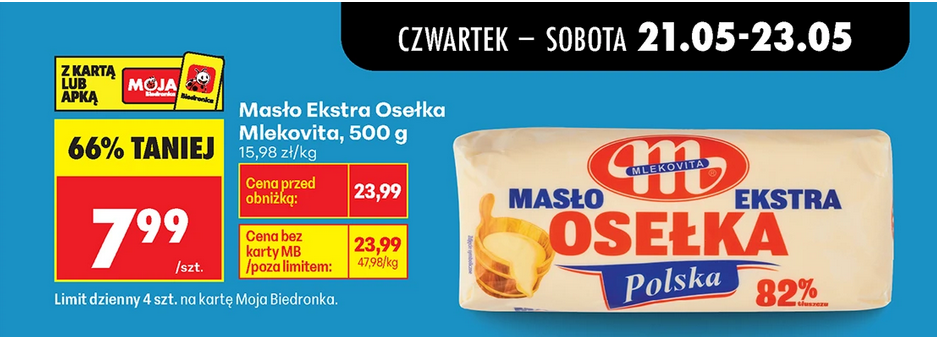Masło extra OSEŁKA MLEKOVITA, 500g