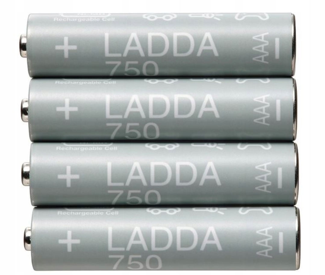 Cienkie paluszki akumulatorki baterie IKEA LADDA AAA R3 750mAH 4 szt.
