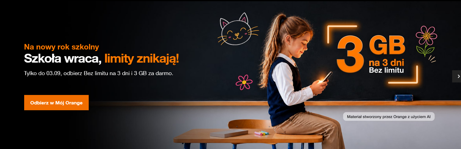 DARMOWY pakiet bez limitu na rozmowy smsy mmsy i 3GB internetu na 3 dni na kartę - ORANGE