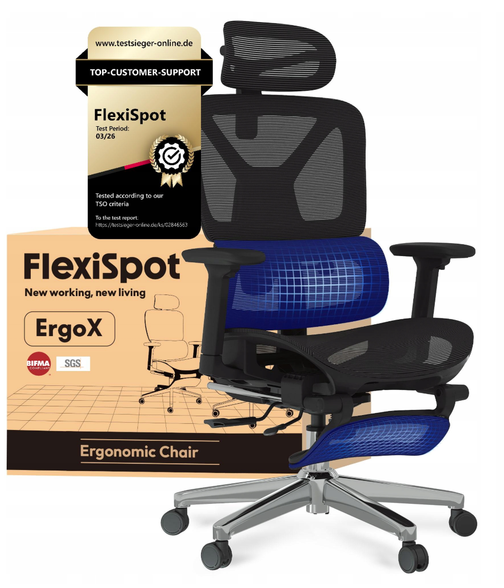 FLEXISPOT Fotel Biurowy Ergox z Regulacją 5D Podparciem Lędźwiowym i Odchylaniem 135°