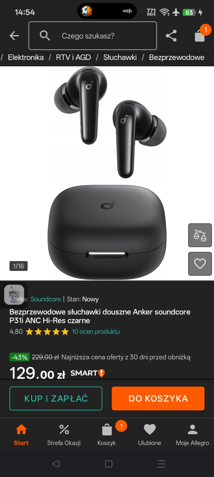 Bezprzewodowe słuchawki douszne Anker soundcore P31i ANC Hi-Res czarne