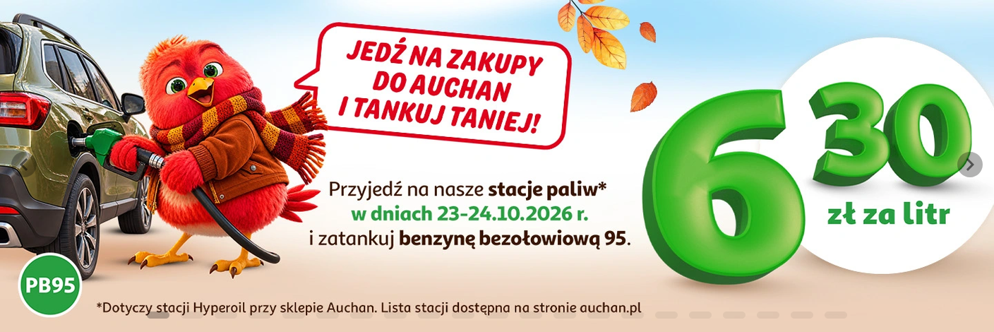 6.30 PLN / za litr benzyny PB95 (bezołowiowej) - Auchan