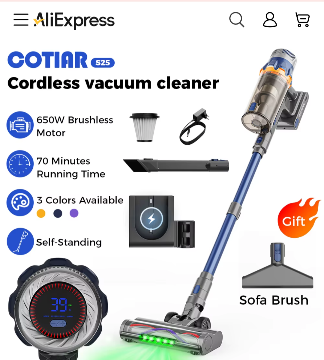 Odkurzacz bezprzewodowy cotiar s26 /650w