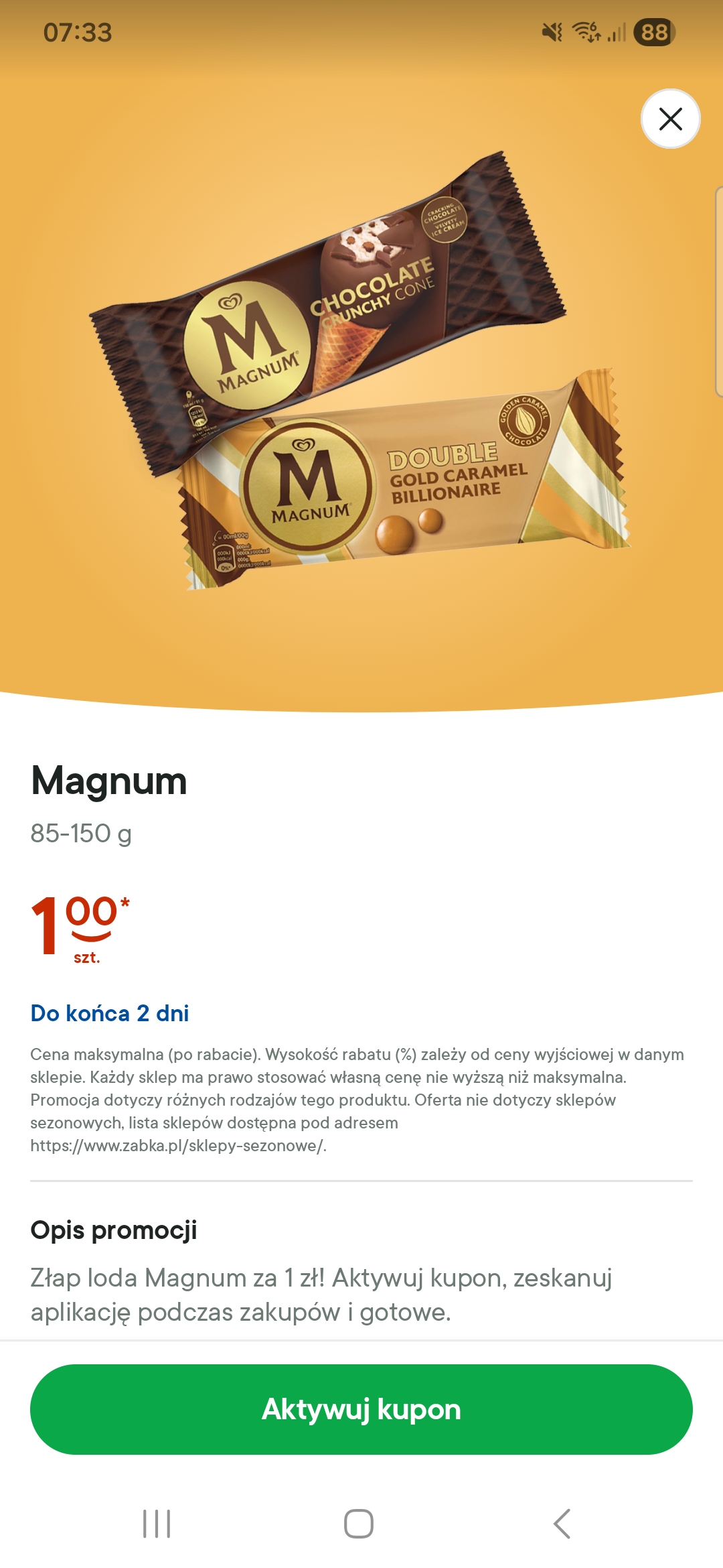 Lody Magnum za 1PLN w Żabce
