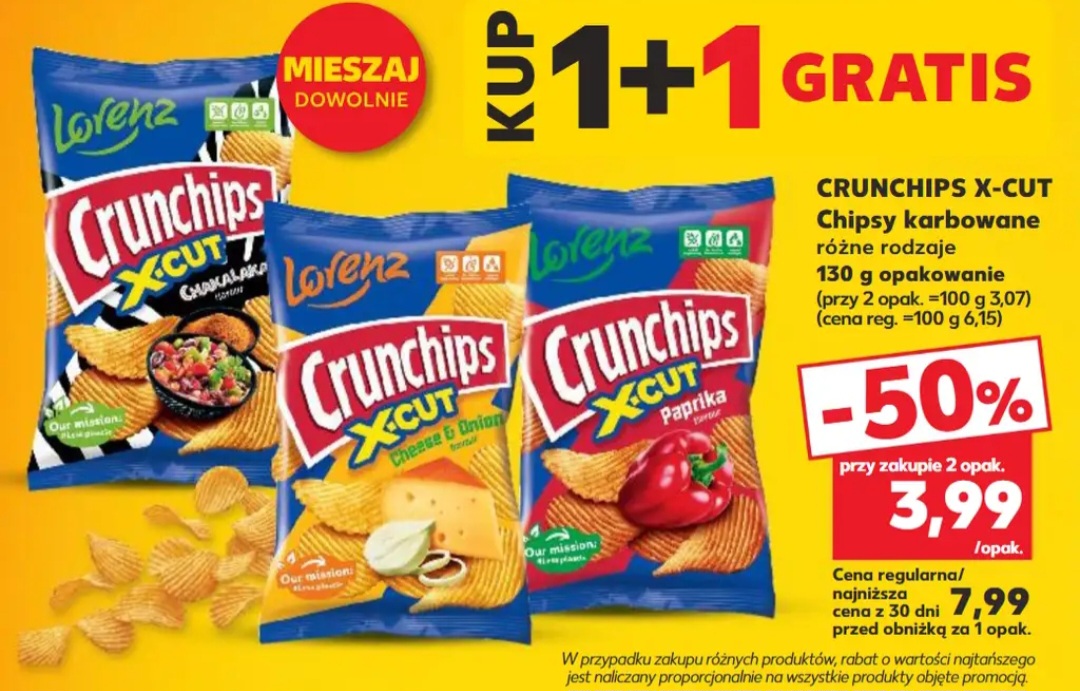 [Kaufland] Czipsy karbowane Crunchips X-CUT  130g - różne rodzaje 1+1 gratis przy zakupie 2