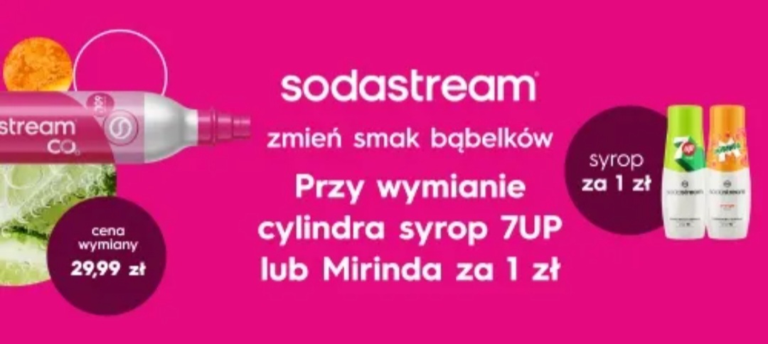 [Media Expert] Wymiana naboju SODASTREAM + Syrop Mirinda Lub 7Up za 1zł