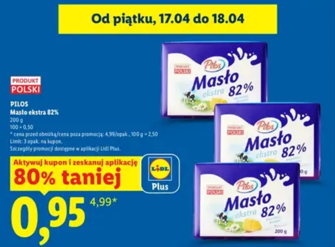 [Lidl] Masło 200 g - opak. cena przy zakupie 3 opak.