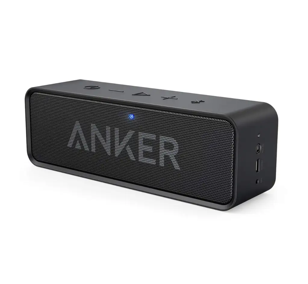głośnik Bluetooth Soundcore firmy Anker wodoodporność IPX5 dźwięk stereo bateria wystarczająca na 24 godziny.