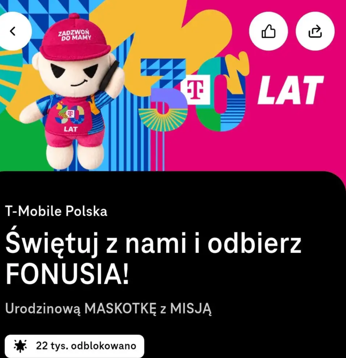 Maskotka FONUŚ do odebrania za darmo w salonie T-Mobile (w ramach programu Magenta Moments)