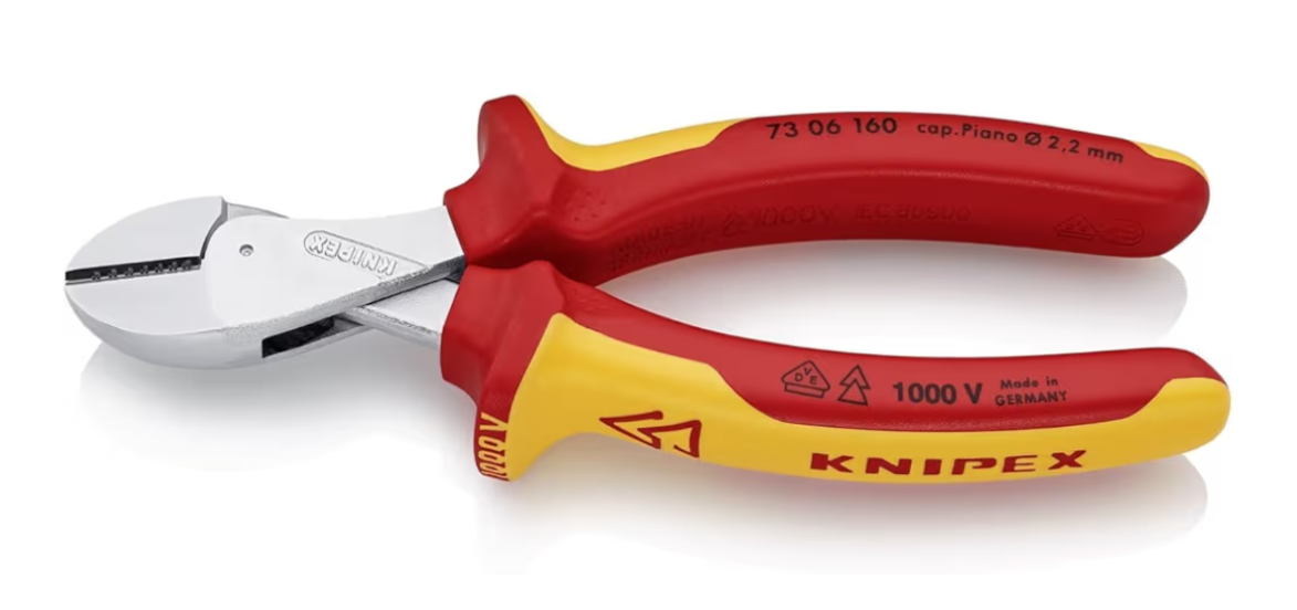 KNIPEX X-Cut Kompaktowe szczypce tnące boczne z wysokim przełożeniem dźwigni chromowany z wielokomponentowymi osłonkami izolowane wg VDE 73 06 160