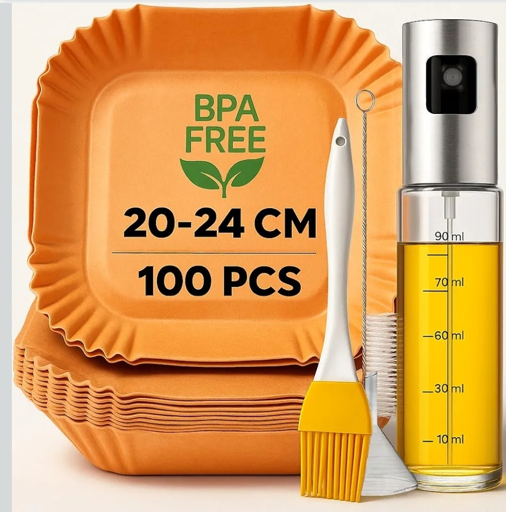 100 sztuk wkładów papierowych airfryer + rozpylacz do oliwy.