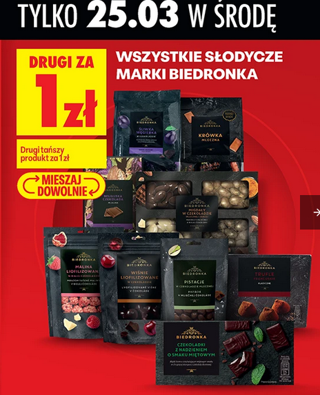 Wszystkie słodycze marki BIEDRONKA (drugie opakowanie za 1 PLN)