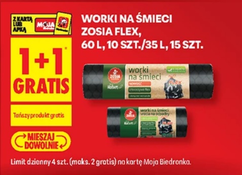 Worki na Śmieci Zosia FLEX 60L 10szt / 35L 15szt (1+ 1 GRATiS)