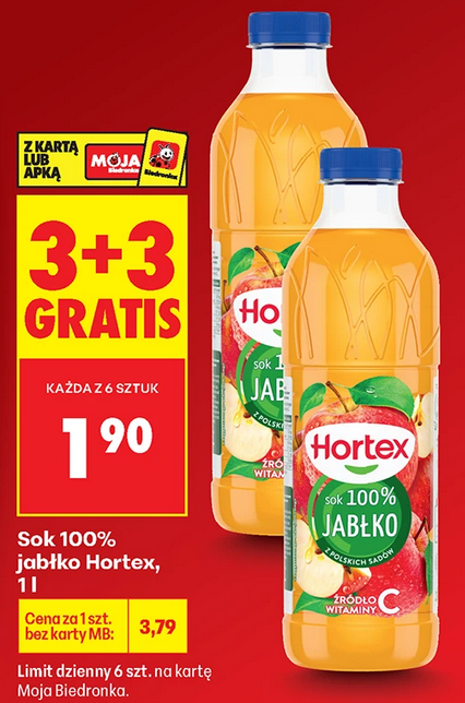 Sok 100% jabłko Hortex, 1 L (3+3 GRATiS)