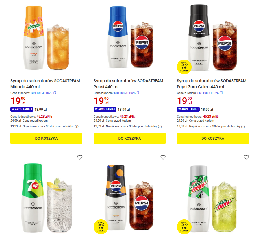 Zbiorcza promocja na Syrop do saturatorów SODASTREAM (czwarty syrop za 1 zł)