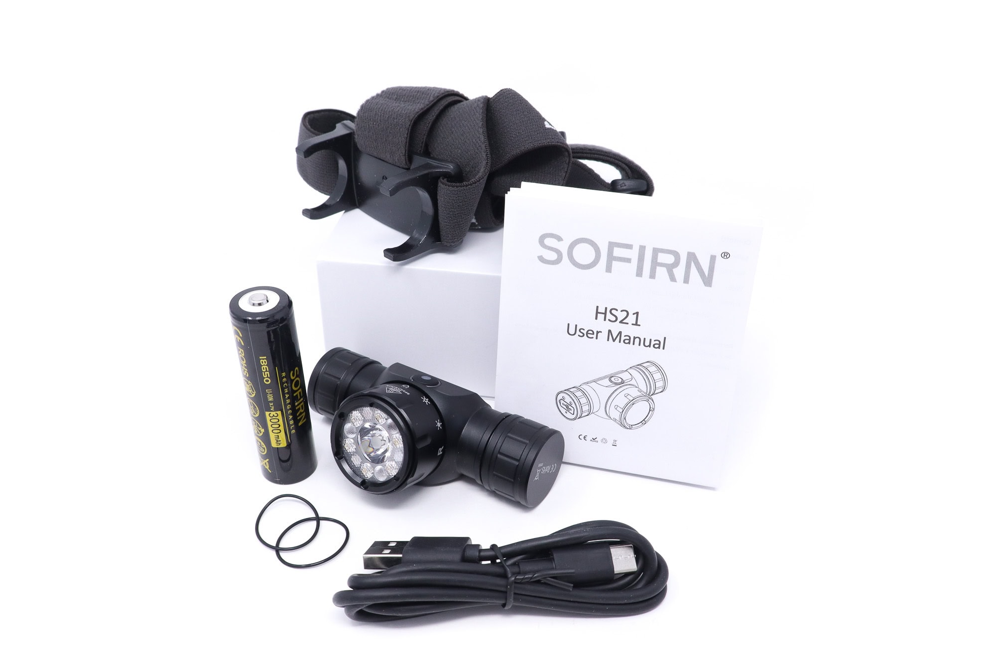 Latarka czołowa Sofirn HS21 - moc 2200lm, akumulator 3000mAh, białe i czerwone światło (4 tryby), USB-C, czołówka