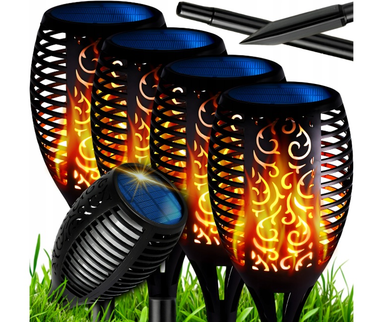 4X Lampa solarna LED. Pochodnia ogrodowa, płomień