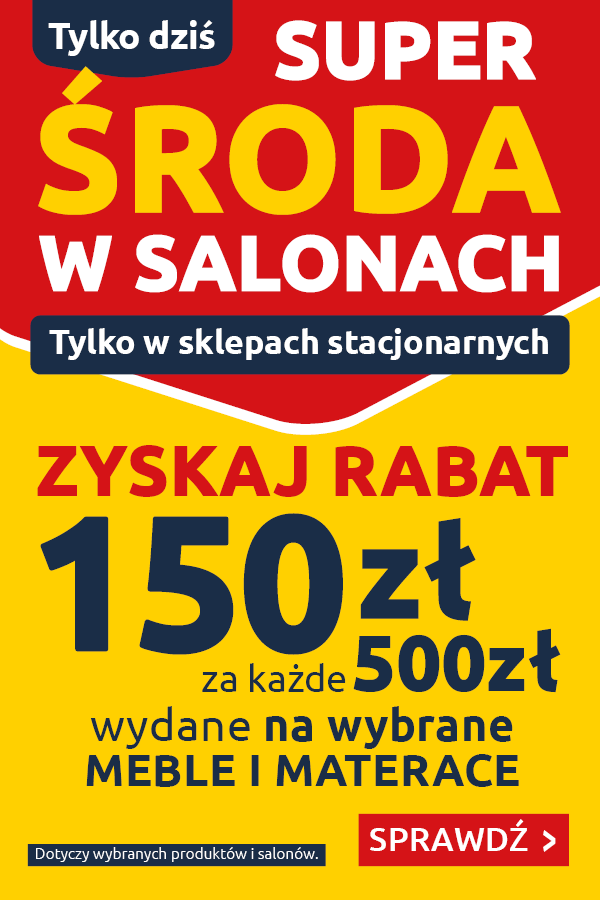 Super Środa w salonach Black Red White - promocja 150 zł za każde wydane 500 zł na meble i materace